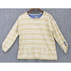 Mantaray Faithful And True Shirt Top Womens Size 14 Gold Striped 3/4 Sleeve